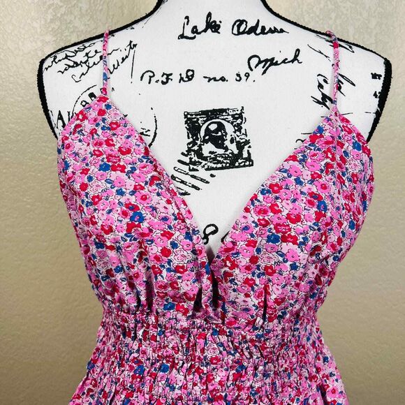 Sim and Sam pink top strap V neckline smocked floral blouse size XL boho baddie - Picture 7 of 12